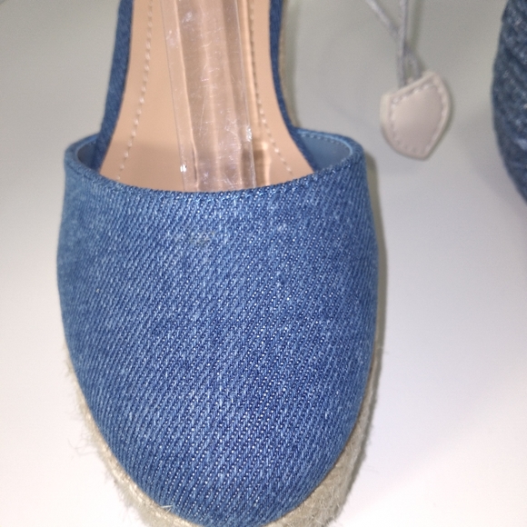 Denim Blue Size 8 Tie Up Espadrille Wedges & Mini Denim Tote Bag Bundle - Picture 6 of 9